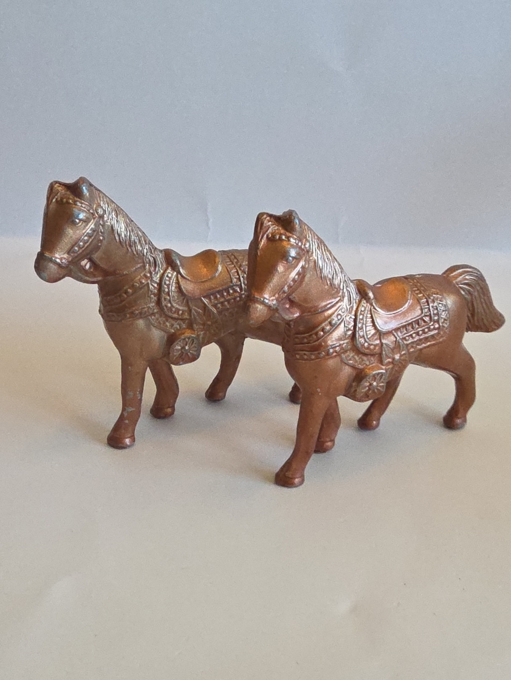 Vintage 1950's-60's Pot Metal Western Horse Copper Color Carnival Prize Set Of 2